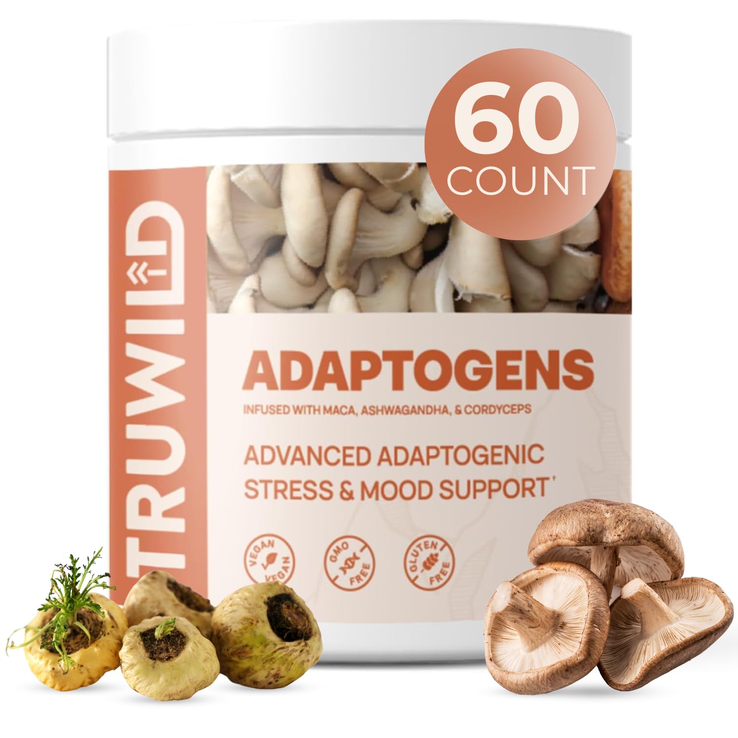 TruWild Adaptogen Blend cápsulas: apoyo diario para energía sostenida.