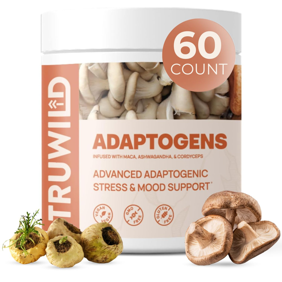 TruWild Adaptogen Blend cápsulas: apoyo diario para energía sostenida.