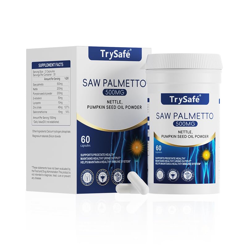 TrySafe empaque 7 en 1 Saw Palmetto, ideal para salud prostática y urinaria.