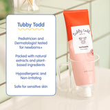Ingredientes naturales de Tubby Todd sin gluten, lácteos ni parabenos.