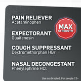 Etiqueta de Tukol Max Action muestra ingredientes activos y dosis recomendada.