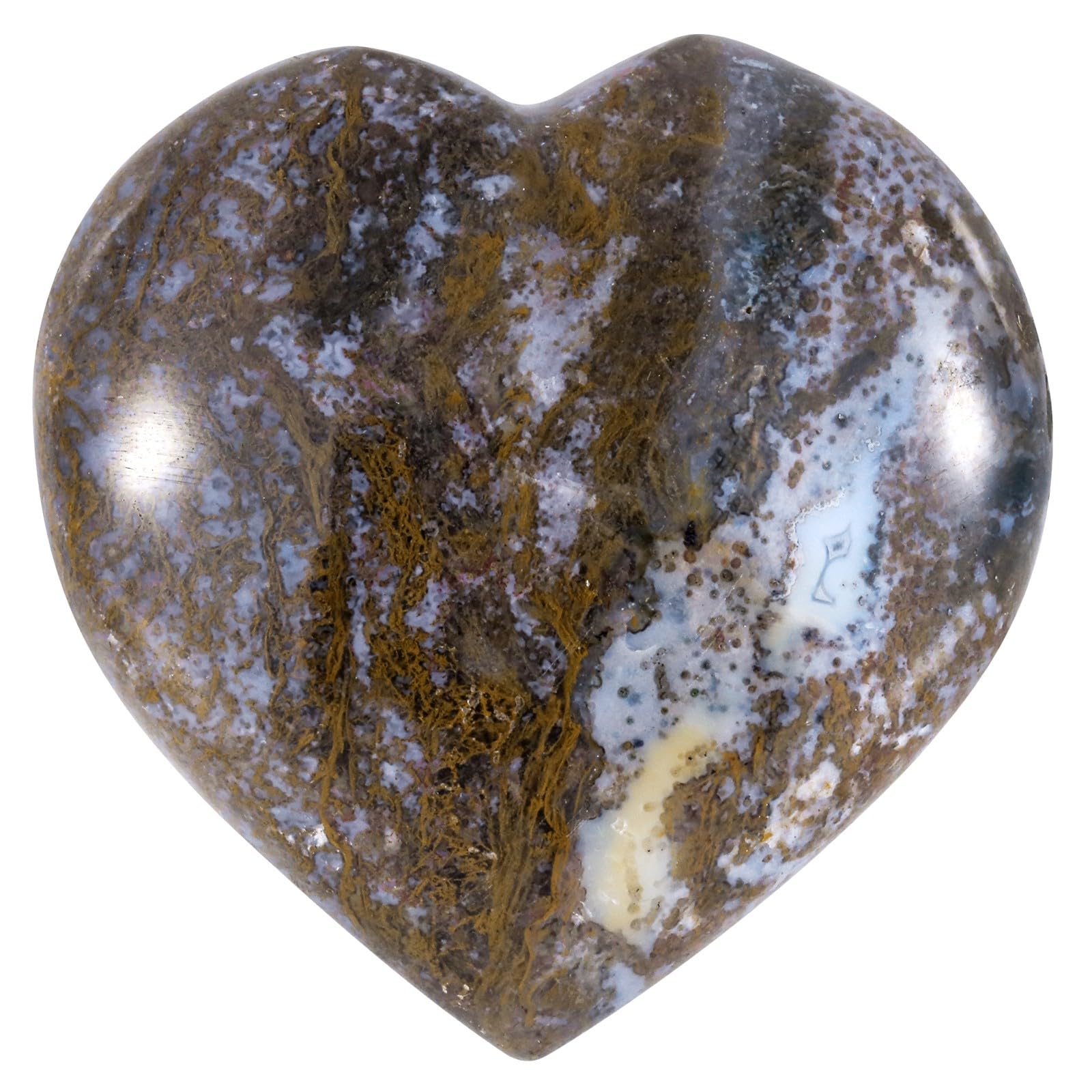 TUMBEELLUWA Corazón jaspe oceánico, vista frontal, ideal para calmar la mente