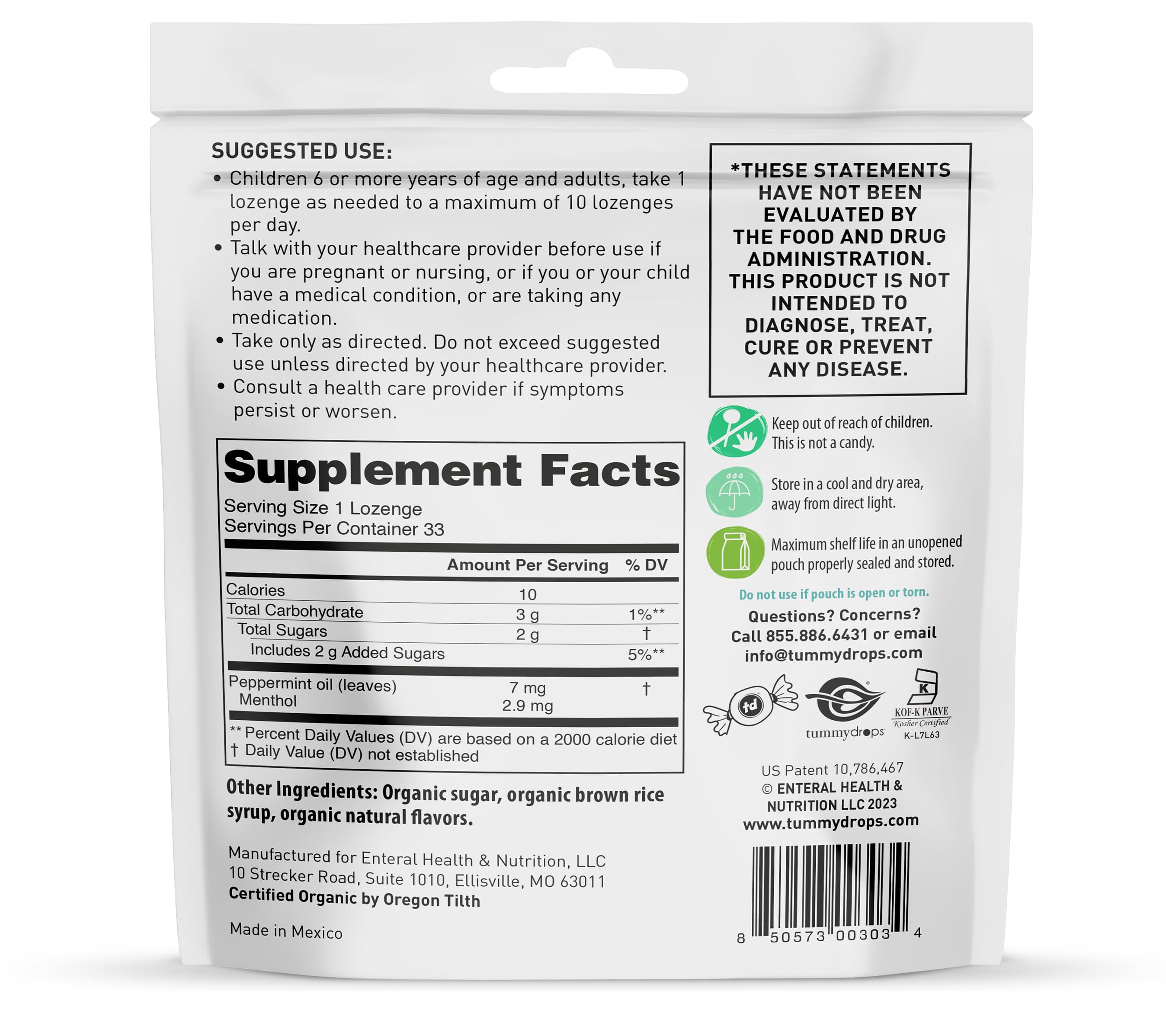 Certificaciones sin gluten y vegano de Tummydrops para tranquilidad