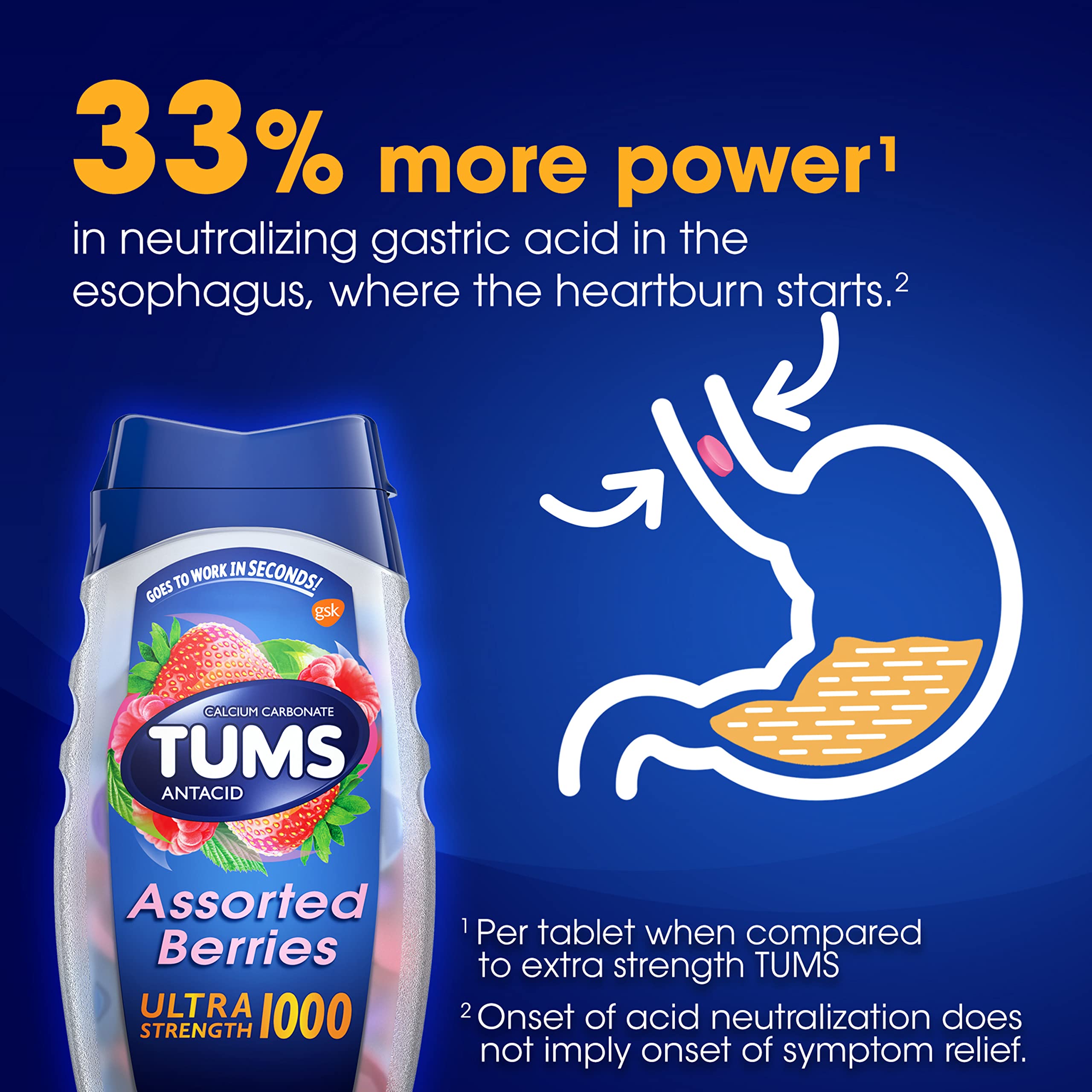 Botella de TUMS 72 tabletas con cierre hermético para llevar.
