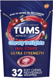 Tums Chewy Delights Cereza, masticables suaves para llevar en el bolso.