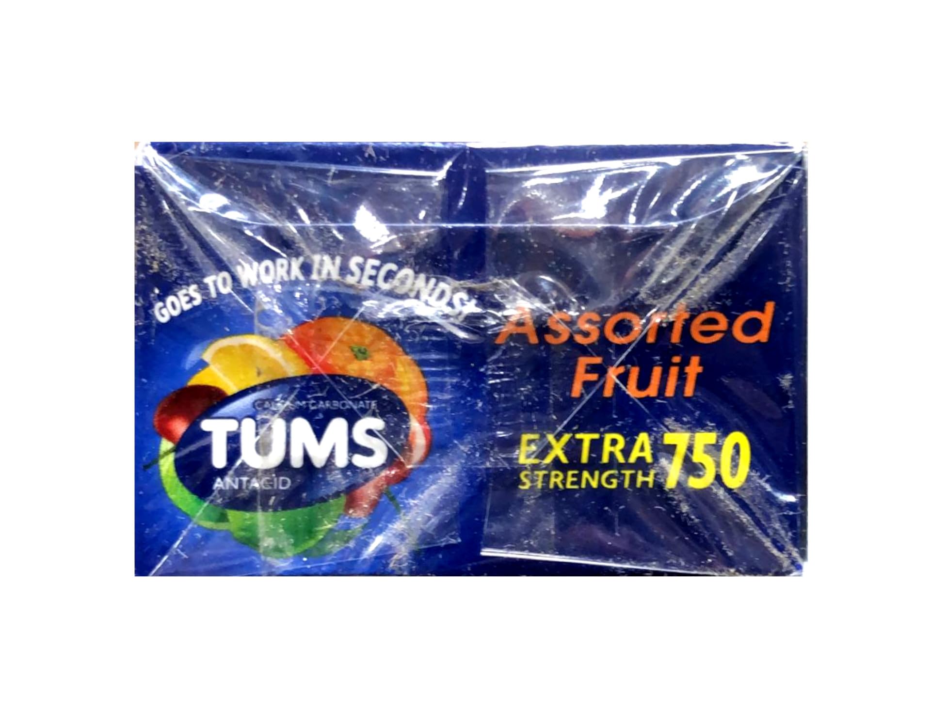 TUMS Extra 750, textura masticable, compacto para cartera o bolso.