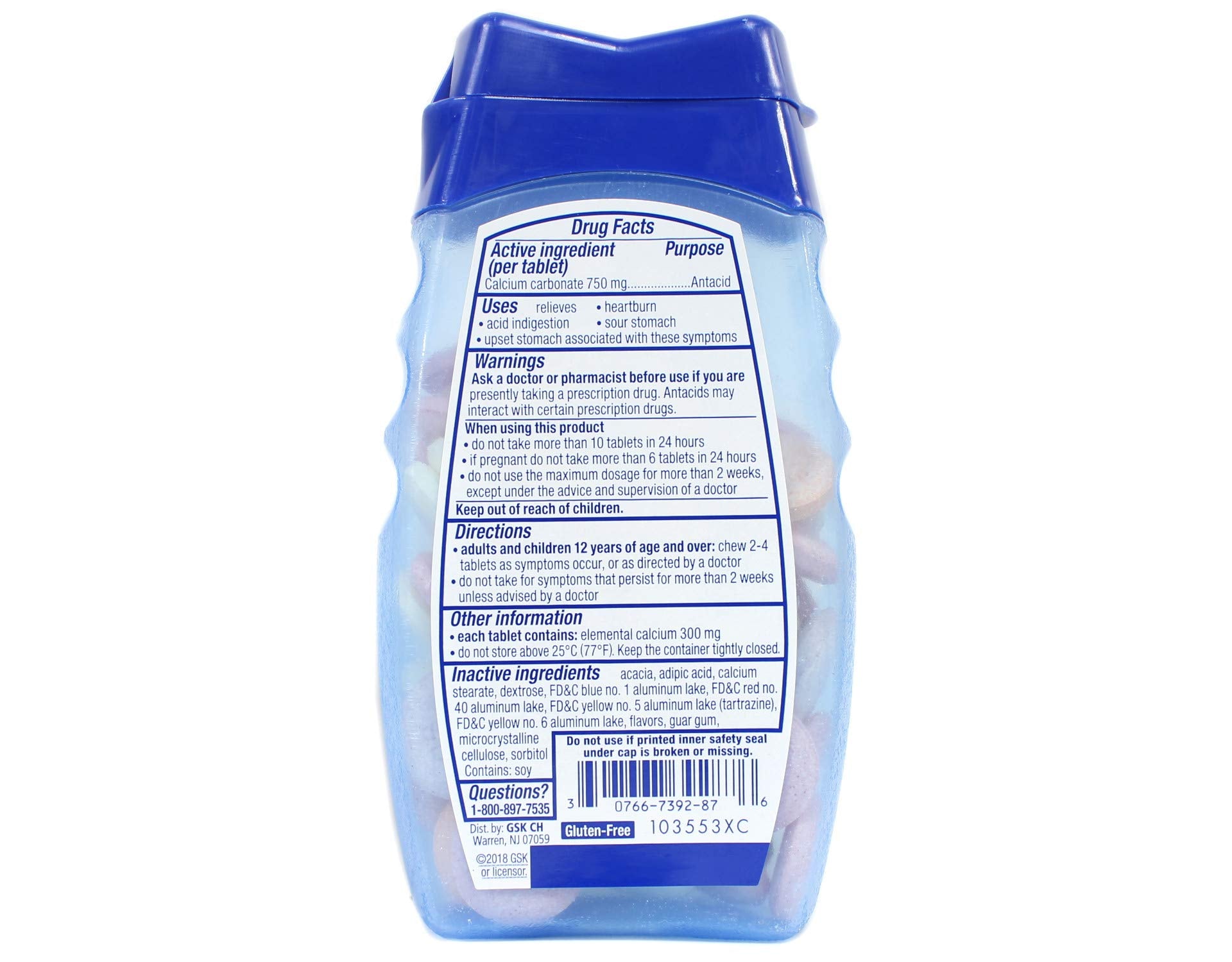 Etiqueta de TUMS Smoothies, detalle informativo y útil para elección del producto.