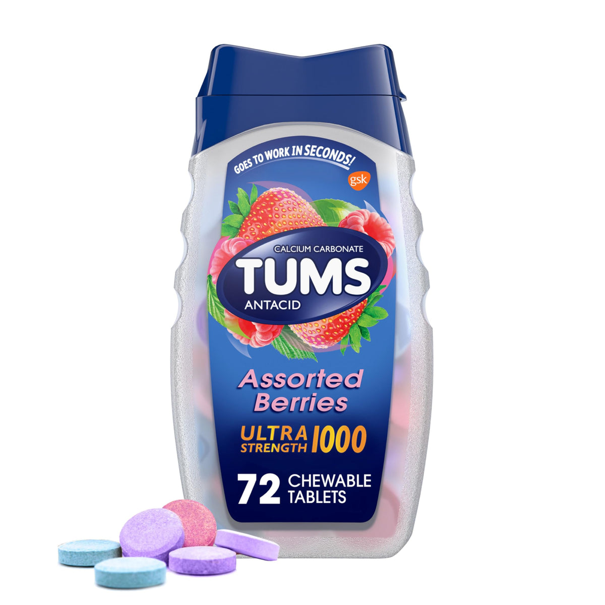 TUMS Ultra Fuerza: tabletas masticables con sabor a frutas para alivio rápido.