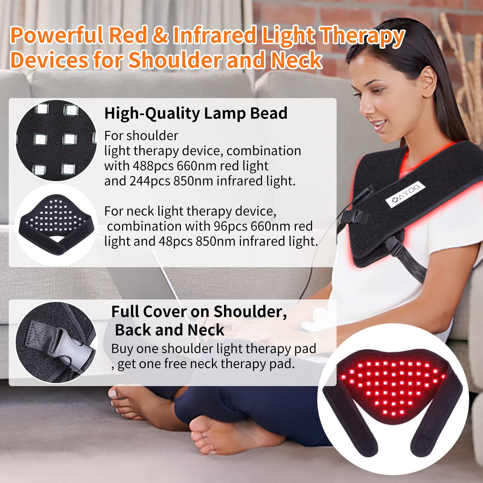 TUOB almohadilla hombro roja 660nm para alivio de tensiones en hombro.