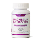 Tupeou magnesium-l-threonate, frasco de cápsulas, posible apoyo a la relajación nocturna.