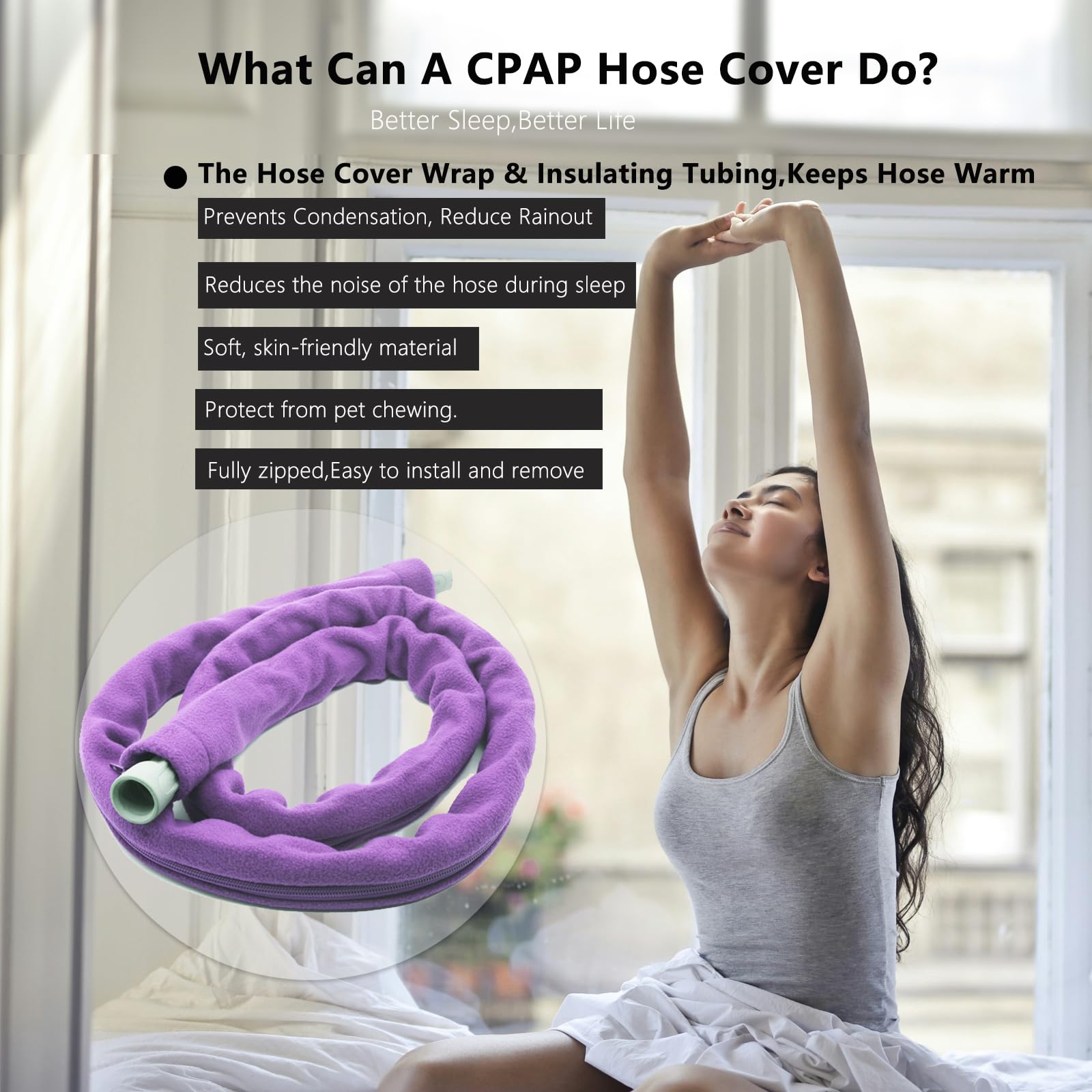 TUSIWIT con cremallera larga para CPAP, uso fácil