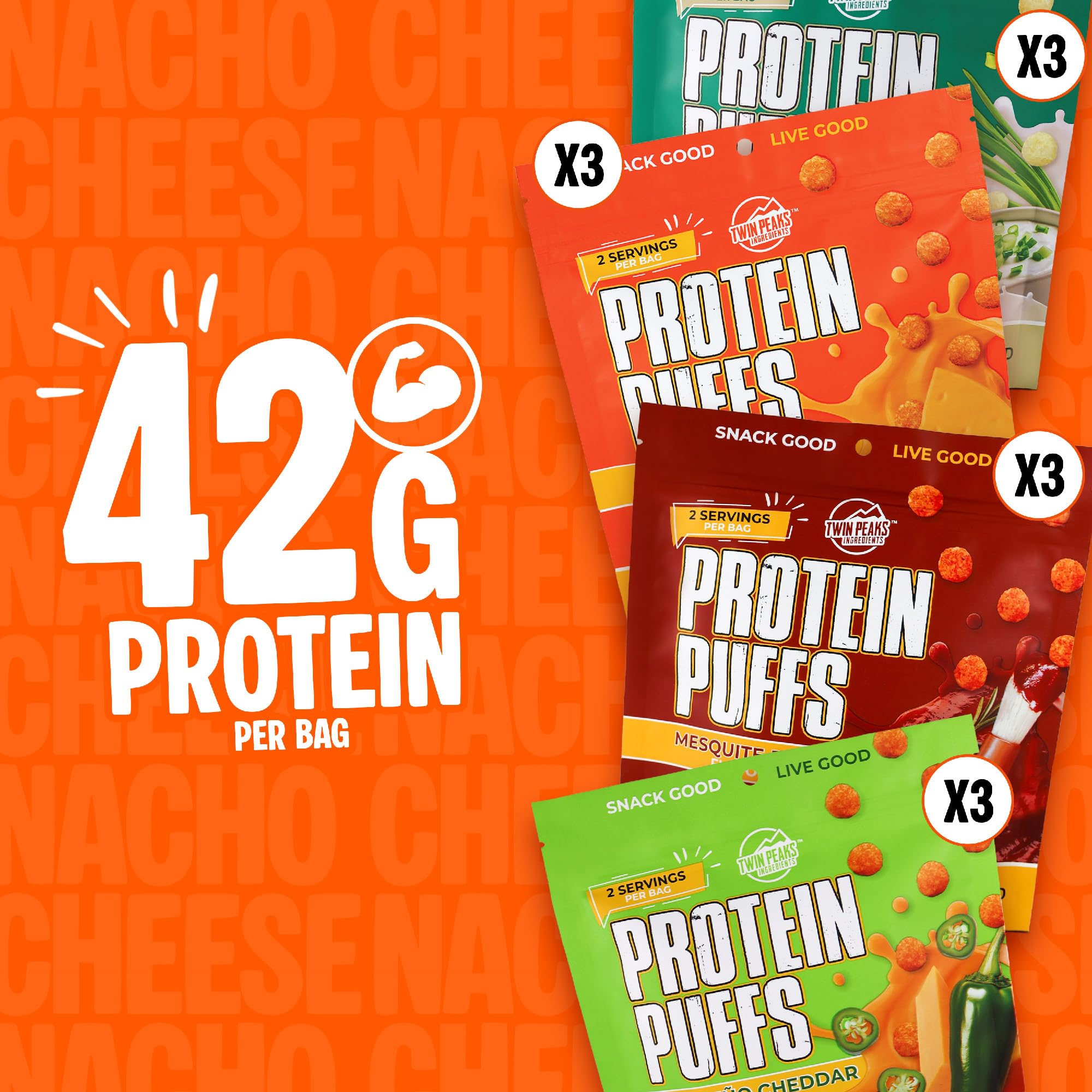 Twin Peaks Ingredients Protein Puffs dos porciones, tentempié rápido tras entrenamiento
