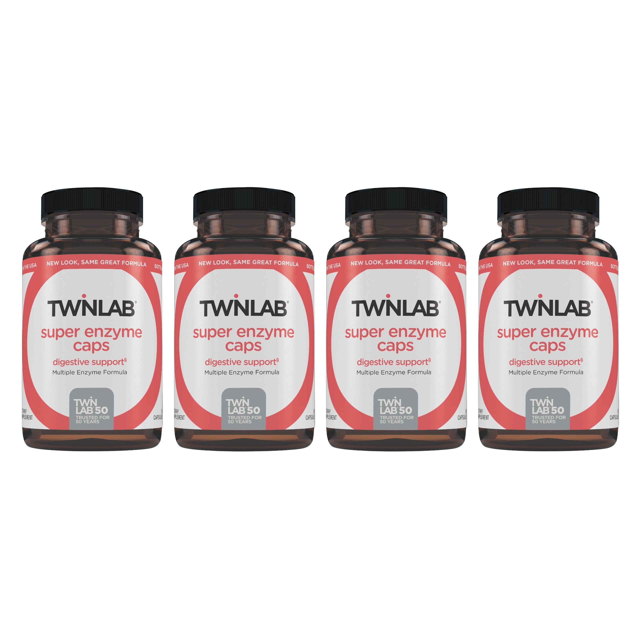 Twinlab Cápsulas Super Enzimas, botella visible, apoyo digestivo diario.