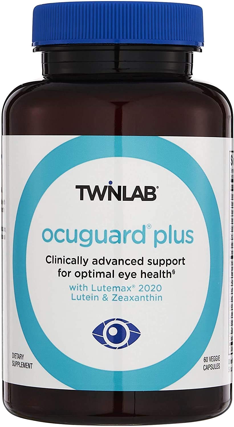 Twinlab Ocuguard Plus: botella mostrada, apoyo antioxidante para la salud ocular.