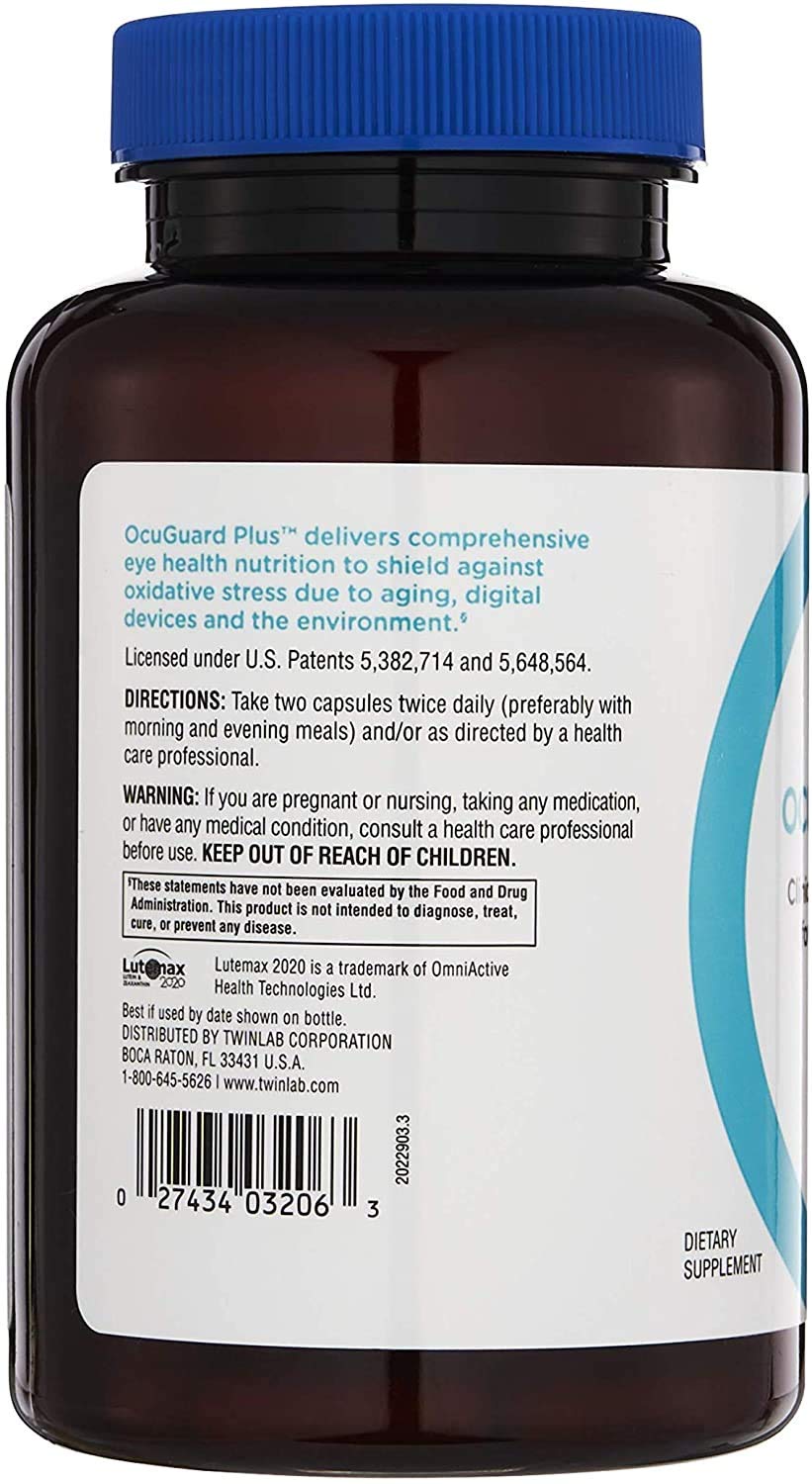 Twinlab Ocuguard Plus: zinc y vitaminas, apoyo para la salud ocular diaria.