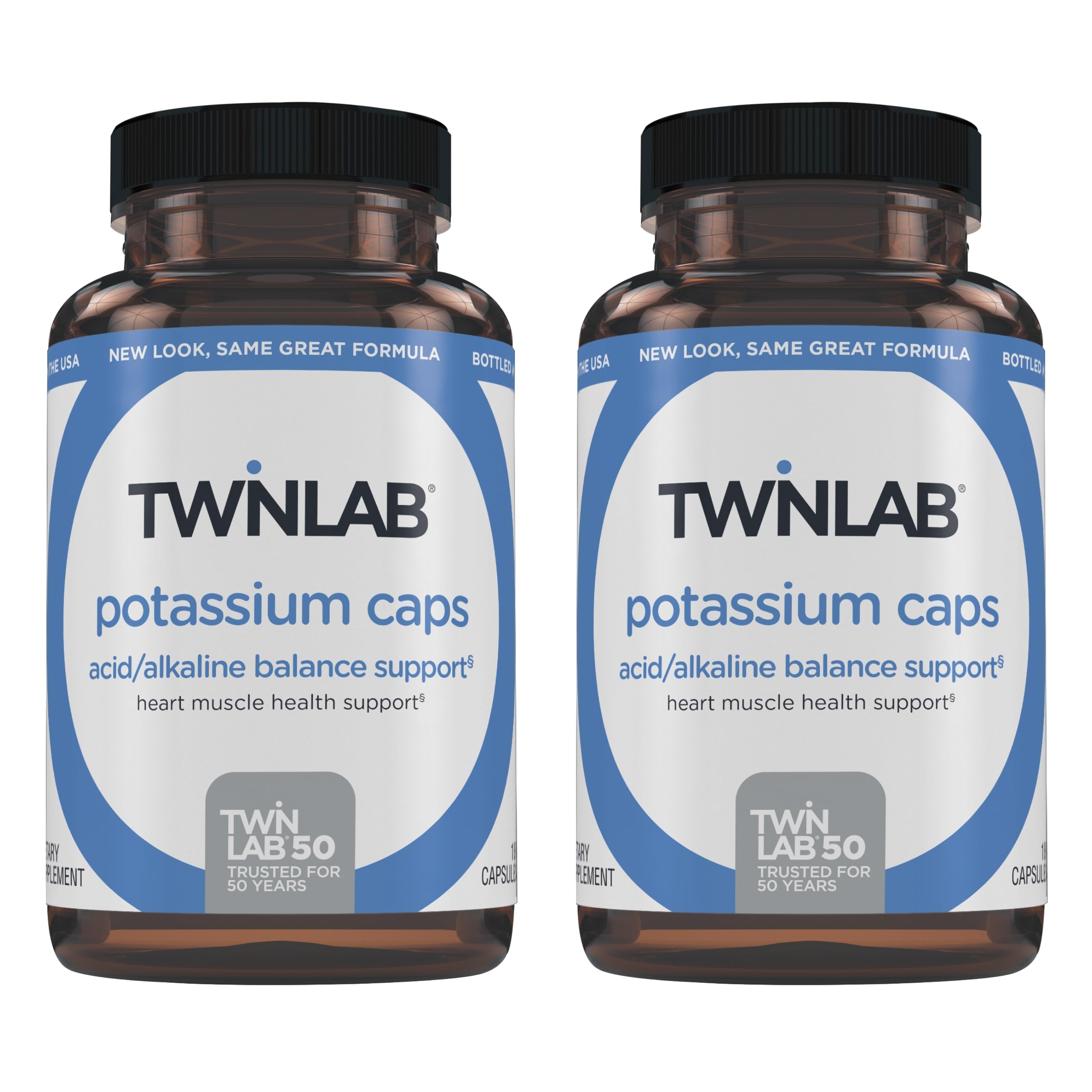 Twinlab Potassium Caps botella frontal, posible apoyo muscular durante el entrenamiento