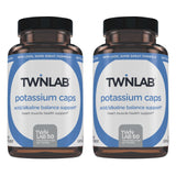 Twinlab Potassium Caps botella frontal, posible apoyo muscular durante el entrenamiento