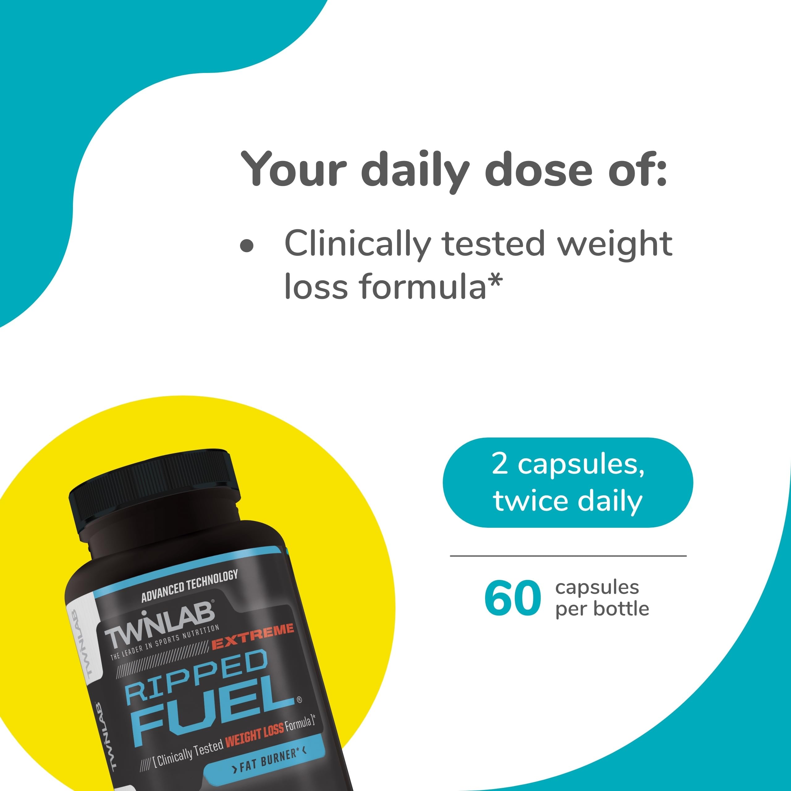 Twinlab Ripped Fuel Extreme: etiqueta con información de ingredientes clave