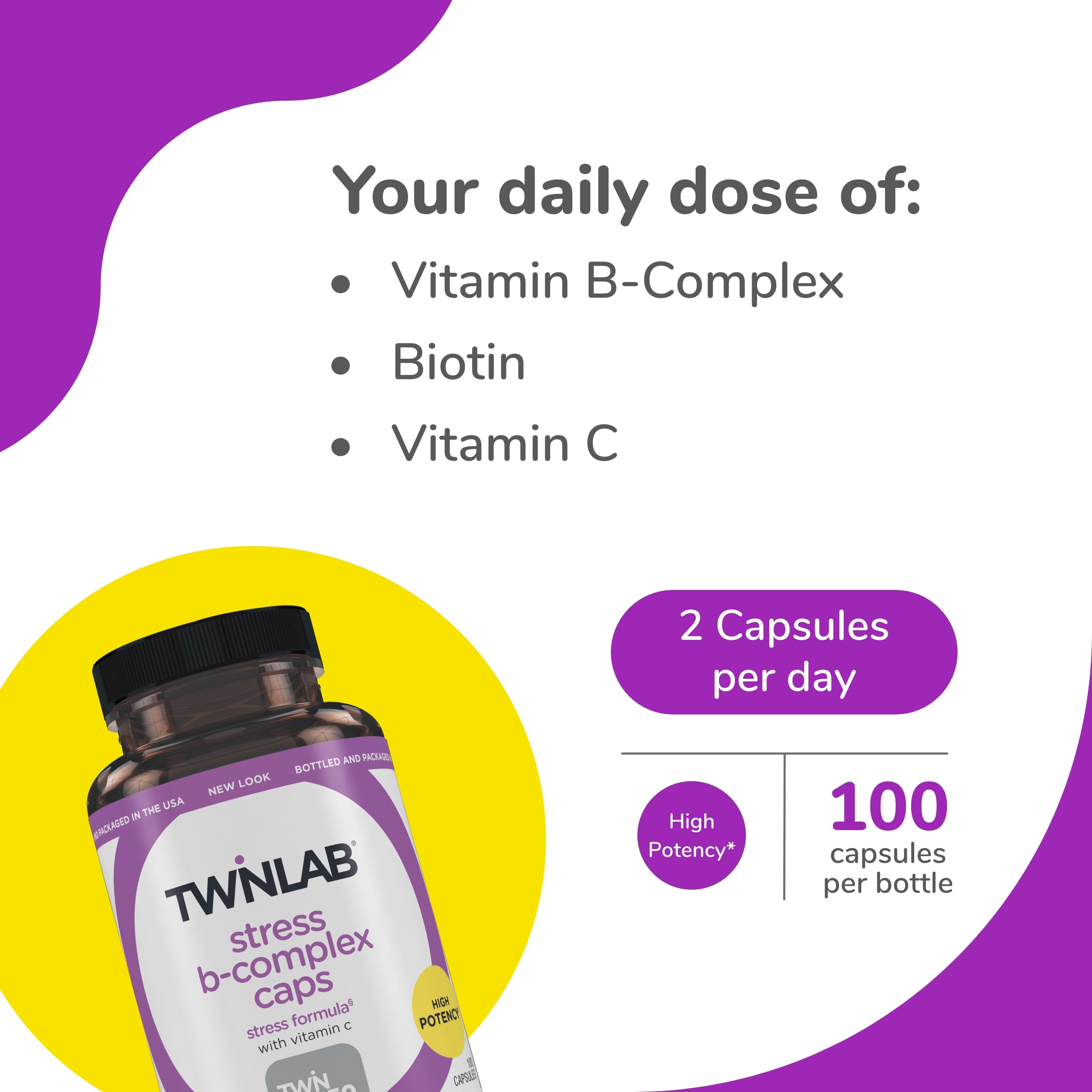 Twinlab Stress B-Complex Caps, cápsulas para salud nerviosa y energía diaria.