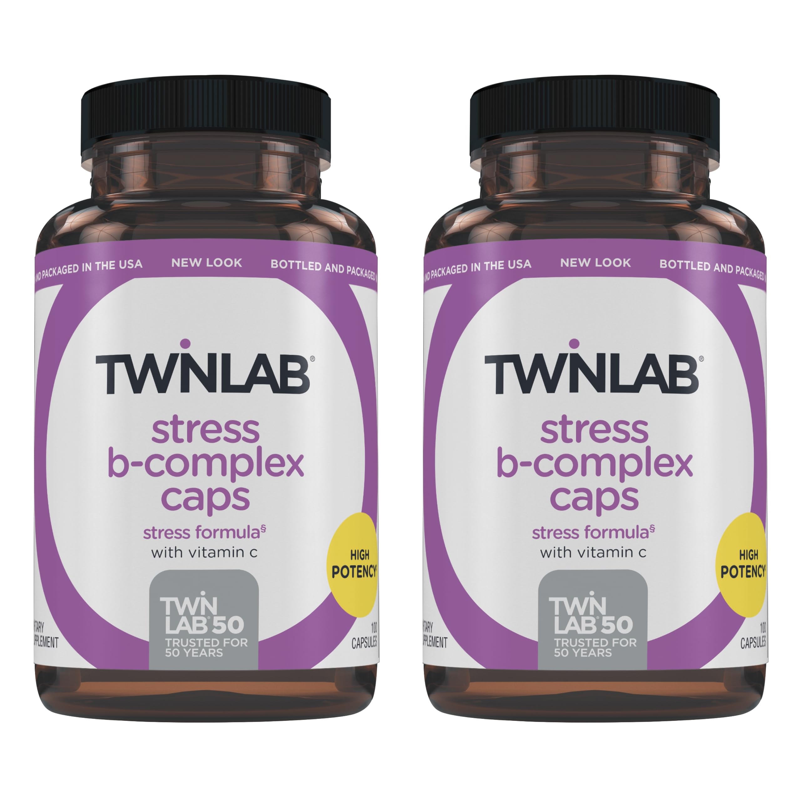 Twinlab Stress B-Complex Caps, envase de dos unidades para energía diaria.