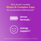 Twinlab Stress B-Complex Caps, cápsulas sostenidas por una mano para referencia de uso.