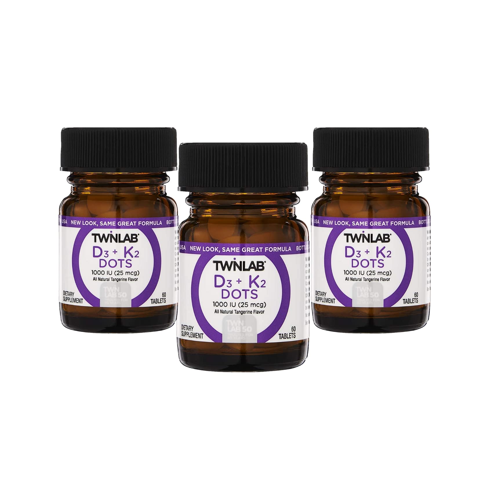 Twinlab Vit D3 1000 y K2 Dots, bote frontal, apoya la salud ósea.
