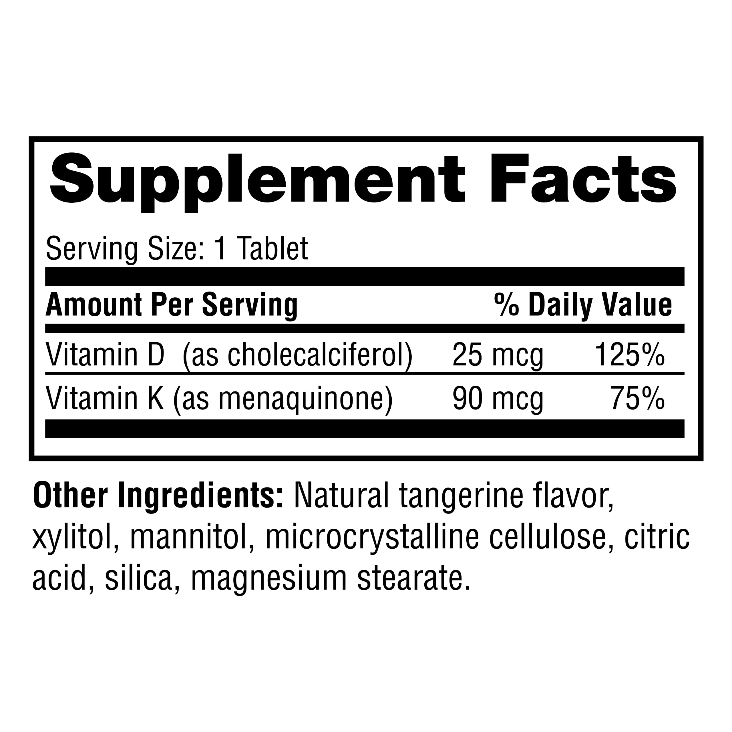 Twinlab Vitamina D3 + K2 Dots: botella con 60 tabletas para uso diario.