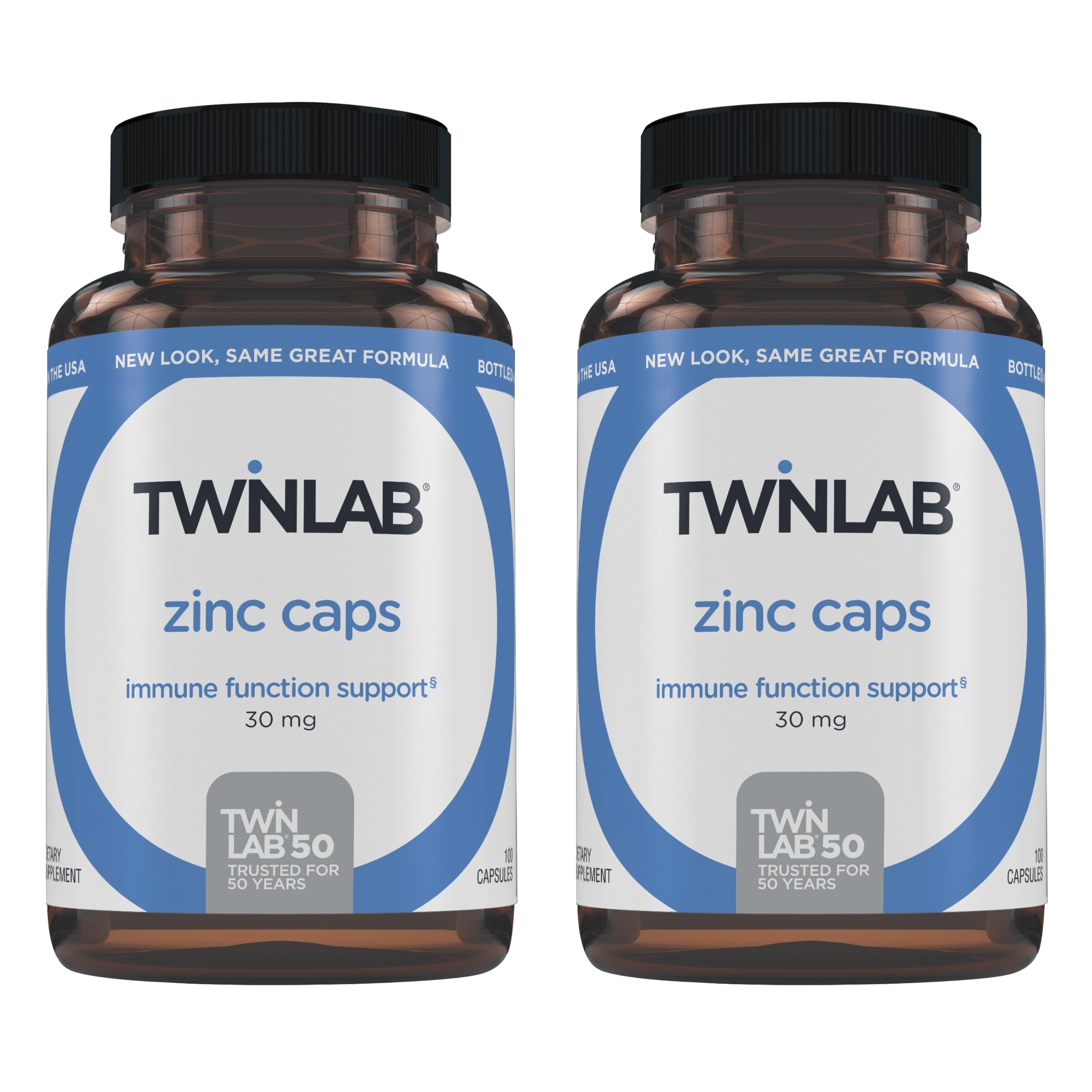 Twinlab Zinc Caps, botella frente: apoyo a la salud general y sistema inmune