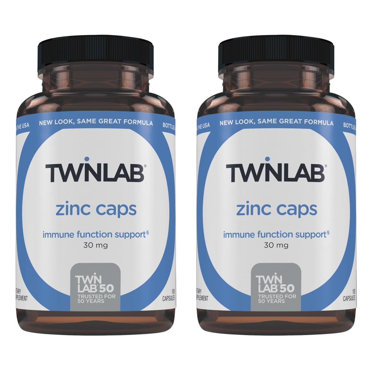 Twinlab Zinc Caps, botella frente: apoyo a la salud general y sistema inmune