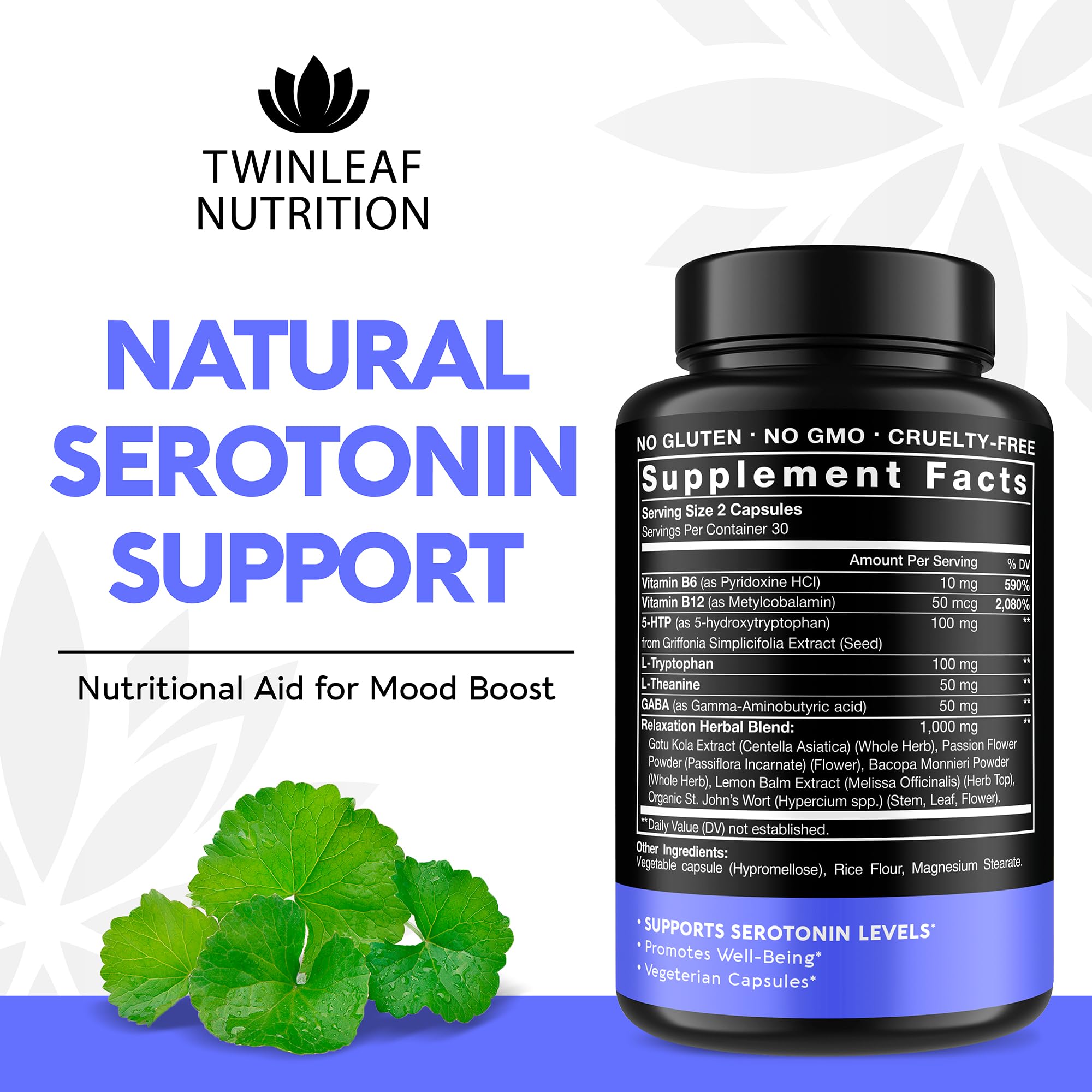 Cápsulas de Twinleaf Serotonin Booster en primer plano para energía estable