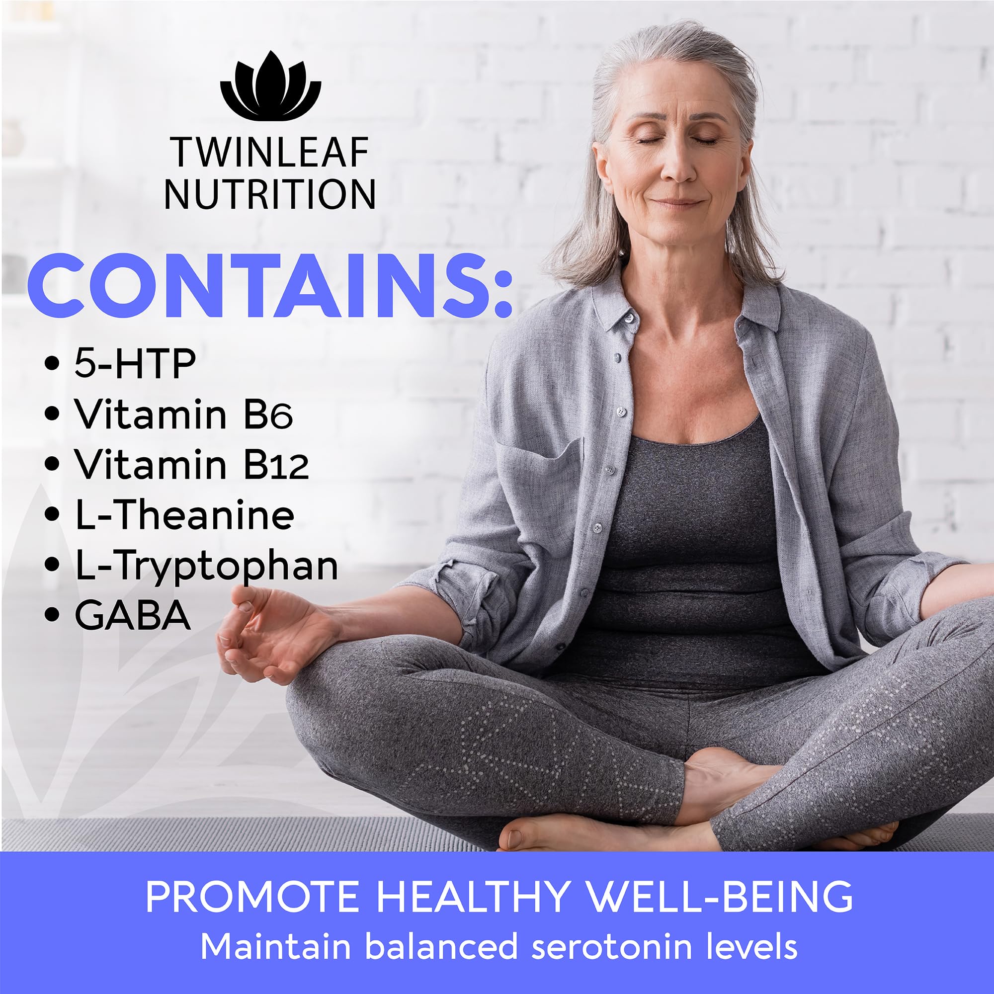 Etiqueta de Twinleaf Serotonin Booster con ingredientes clave