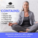 Etiqueta de Twinleaf Serotonin Booster con ingredientes clave