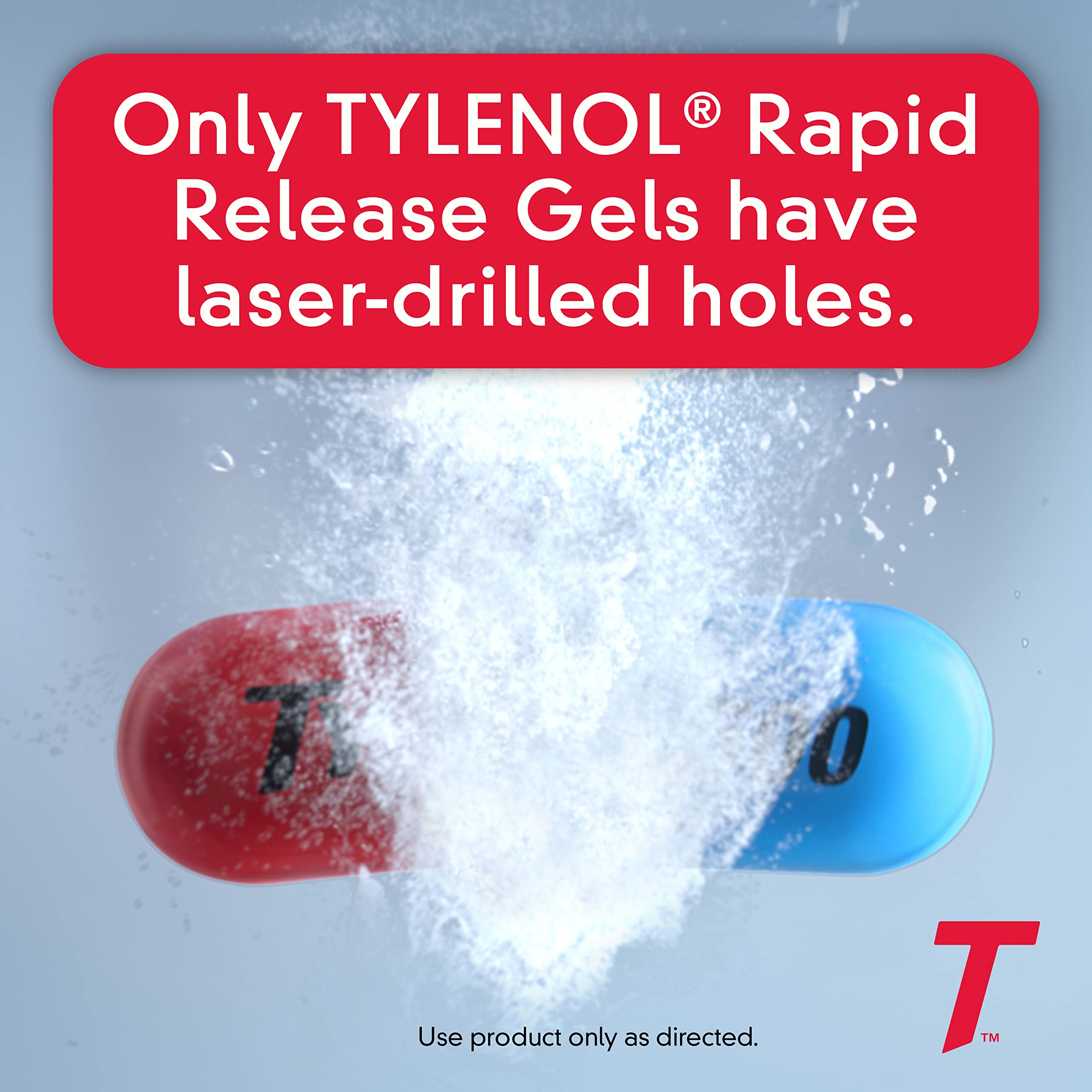 Geles Tylenol Fuerza Extra, vista lateral de la botella, alivio rápido del dolor
