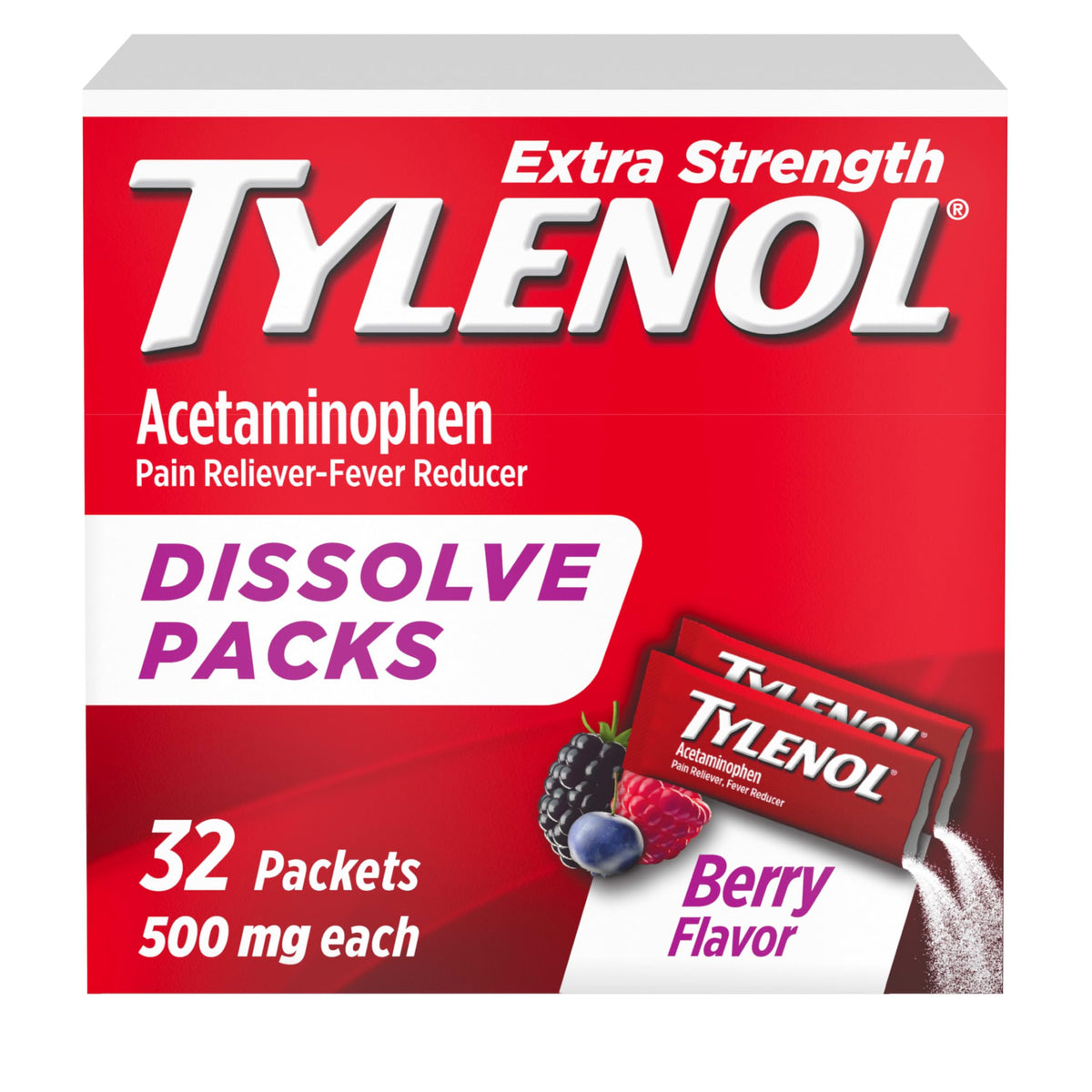 Tylenol Fuerza Extra, empaque en polvo disolvente para alivio rápido sin agua