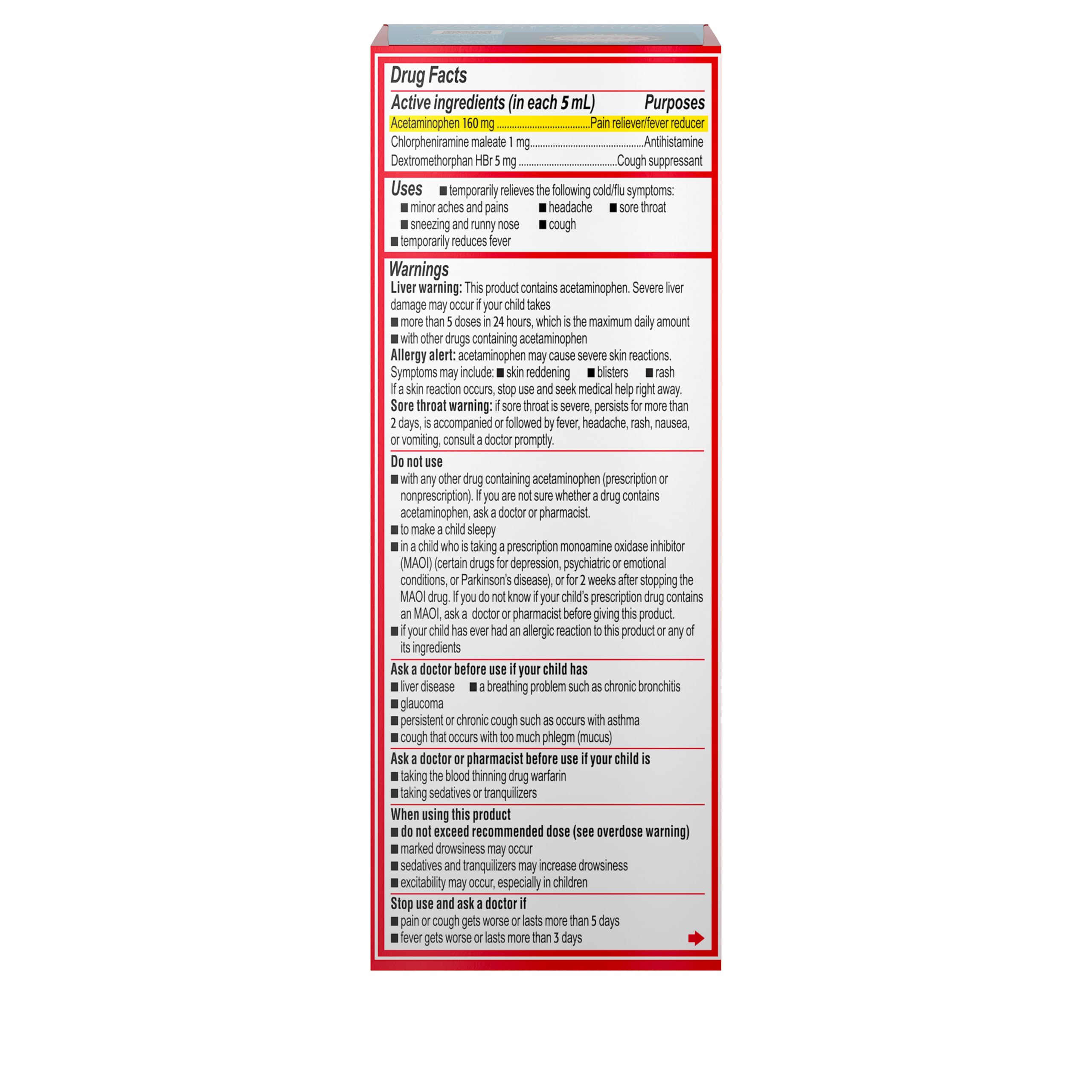 Tylenol niños, paquete individual para resfriado y tos