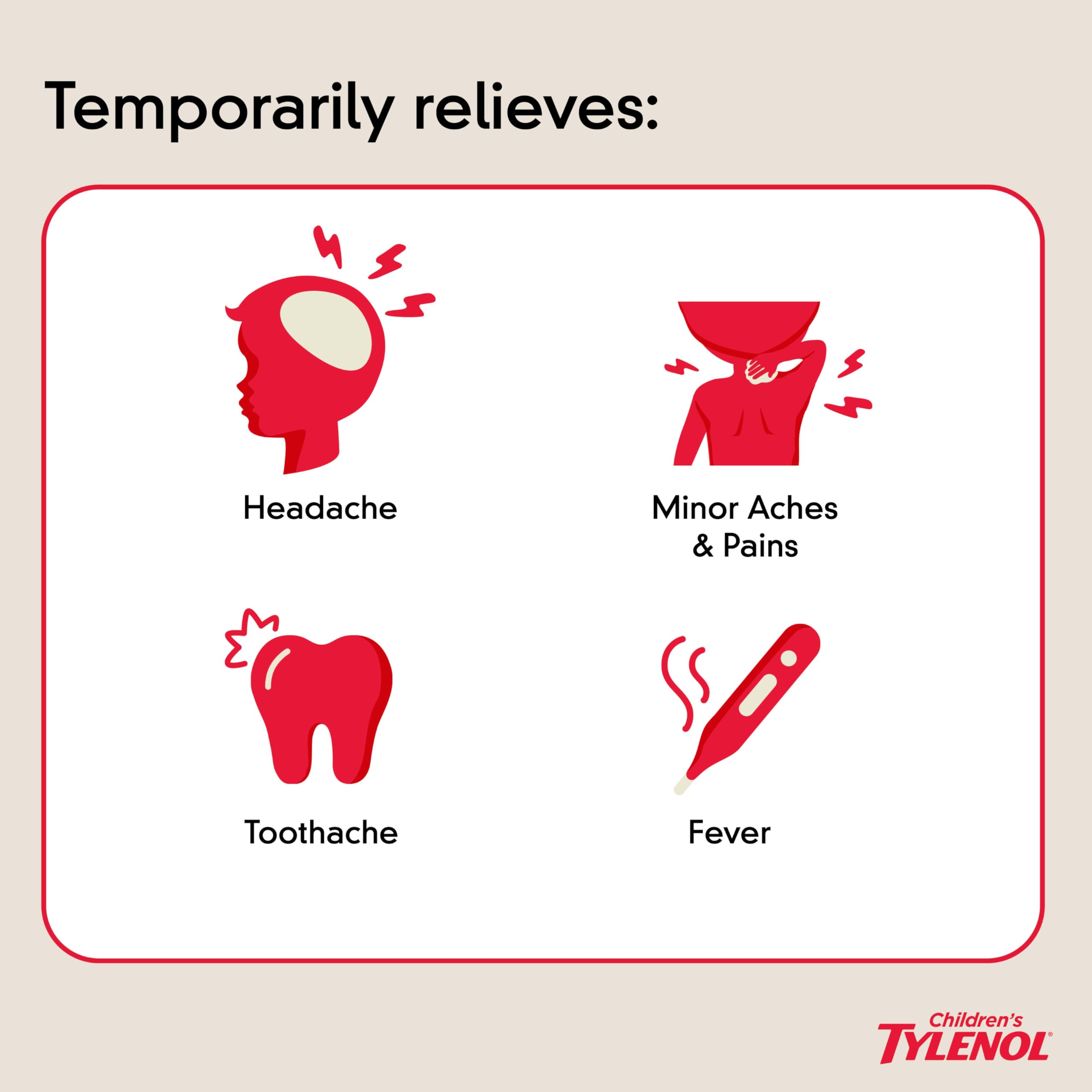 Tylenol Niños sabor uva, fórmula suave para la fiebre.