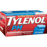 Tylenol PM Caplets en frasco de 225, presentación nocturna cómoda para tomar.