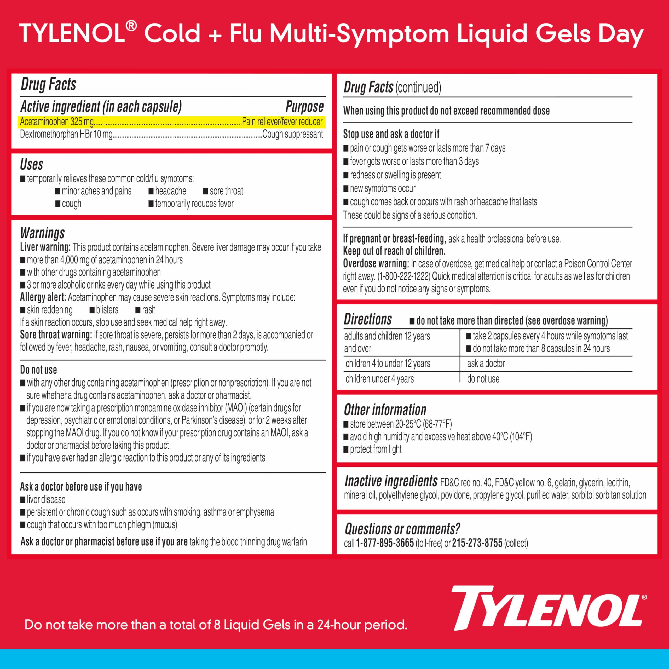 Tylenol 24 cápsulas: presentación para uso diario de resfriado