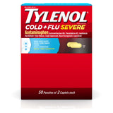 Tylenol resfriado gripe pastillas recubiertas en empaque 2 dosis para alivio múltiple.