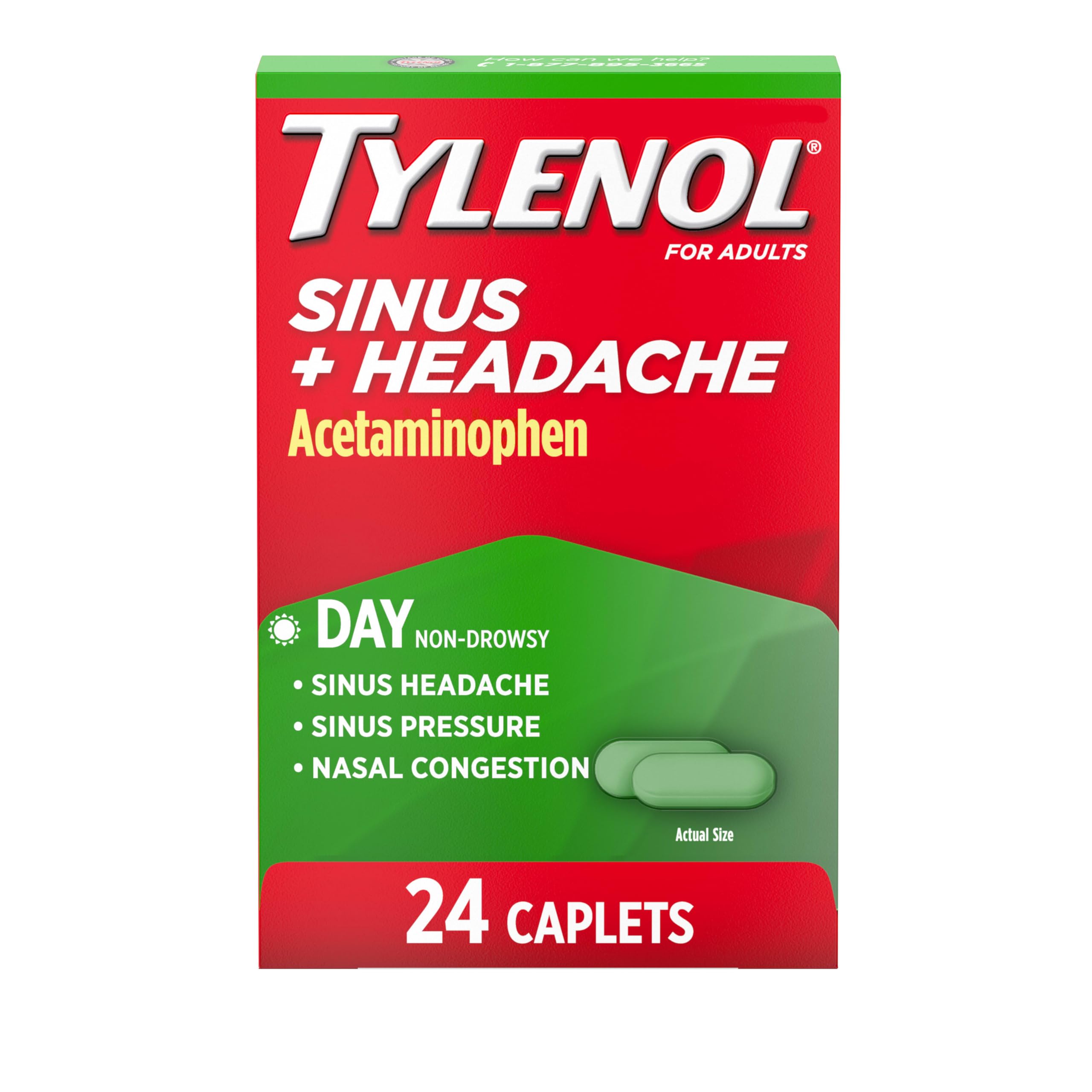 Tylenol Sinus Caplets, empaque 24 comprimidos para alivio diurno.