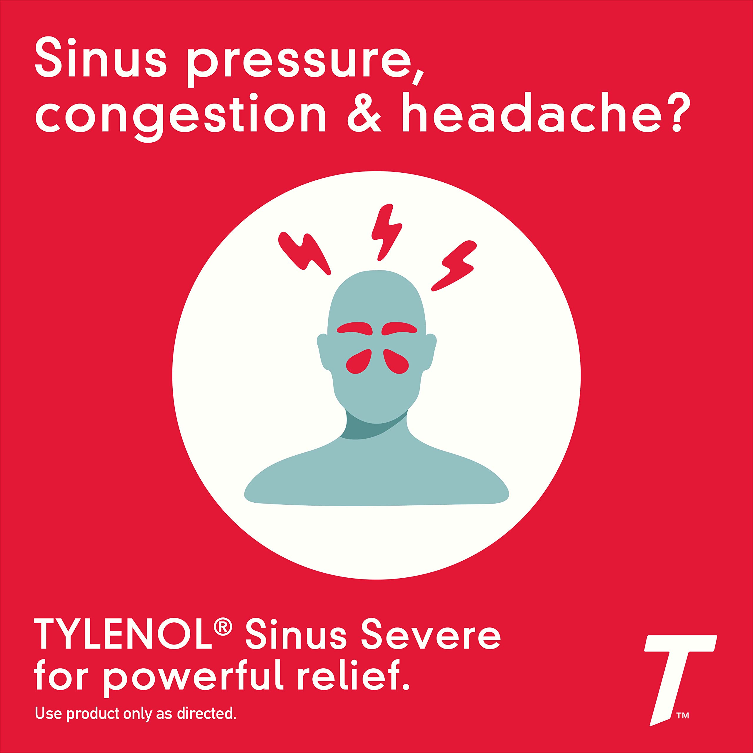 Tylenol Sinus Severe Daytime Caplets, caja lateral, presentación de viaje para llevar.