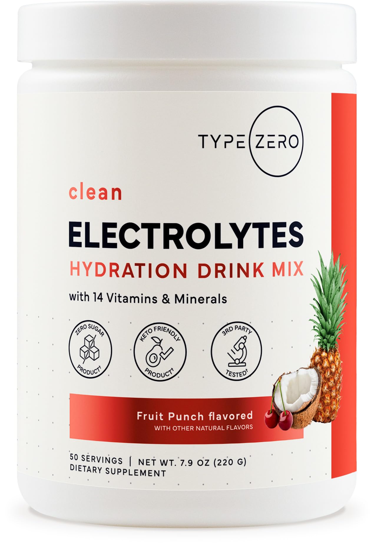 Type Zero Electrolitos hidratación en bote con sabor a fruta, ideal para hidratación diaria