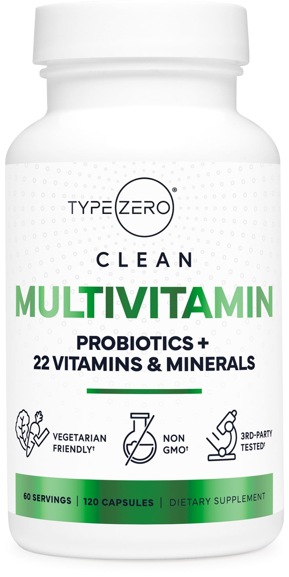 Type Zero Multivitamin cápsulas en botella, apoyo diario de nutrición