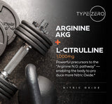 Etiqueta de Type Zero Nitric Oxide 6X Booster con ingredientes clave.