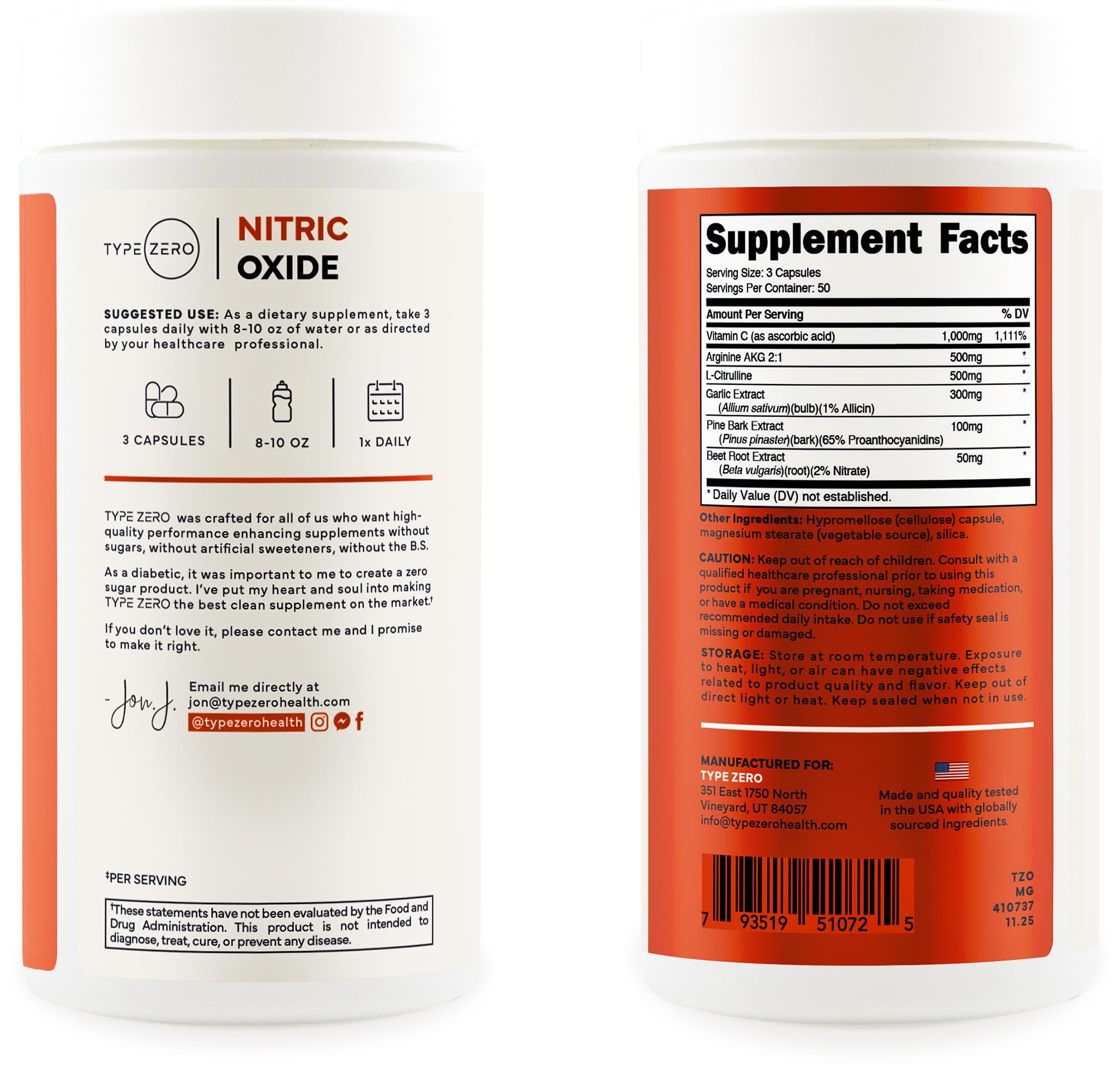 Frasco de Type Zero Nitric Oxide 6X Booster junto a frutas.