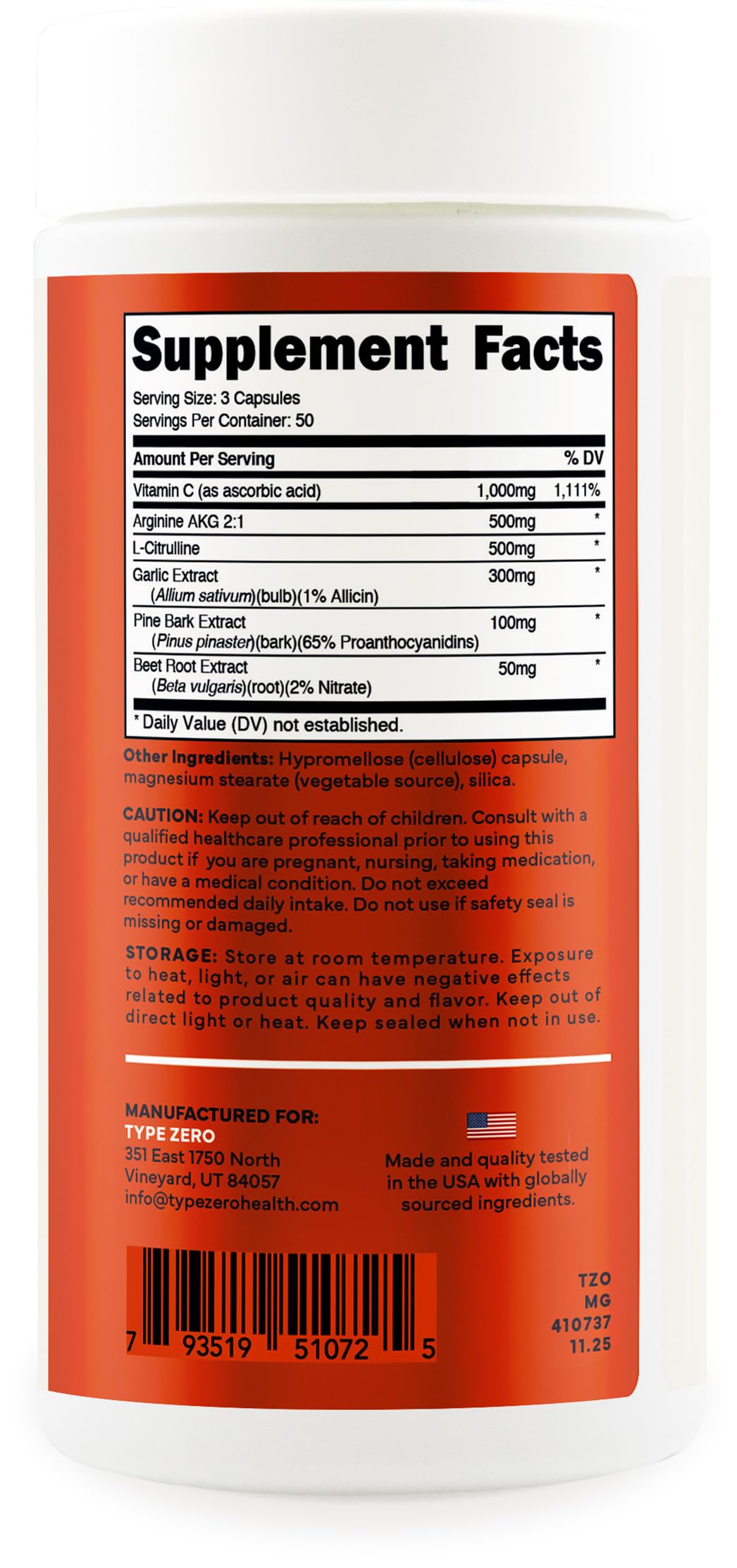 Type Zero Nitric Oxide 6X Booster, uso diario sin estimulantes.