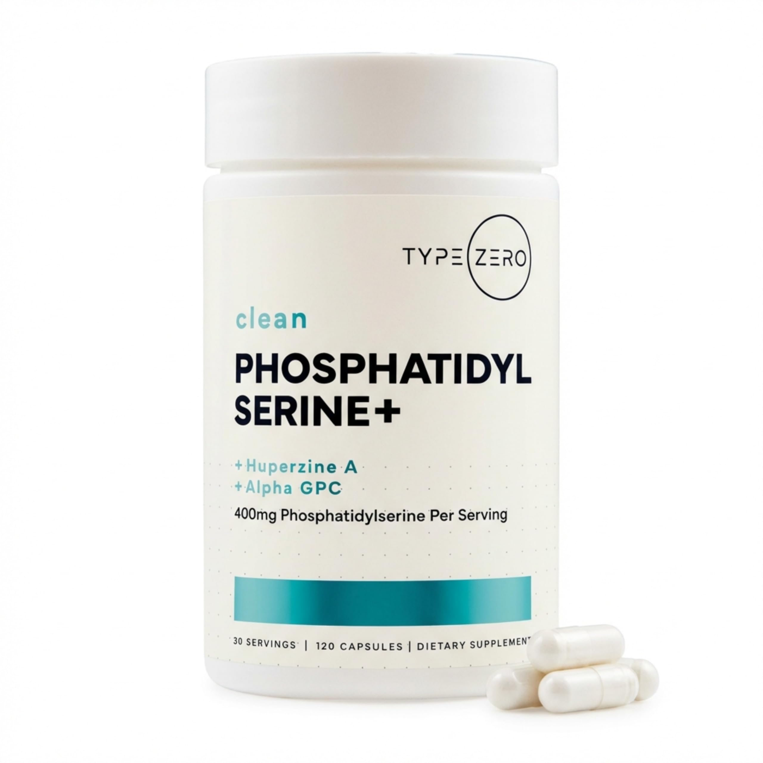 Type Zero fosfatidilserina 400 mg: botella lista para concentración diaria.