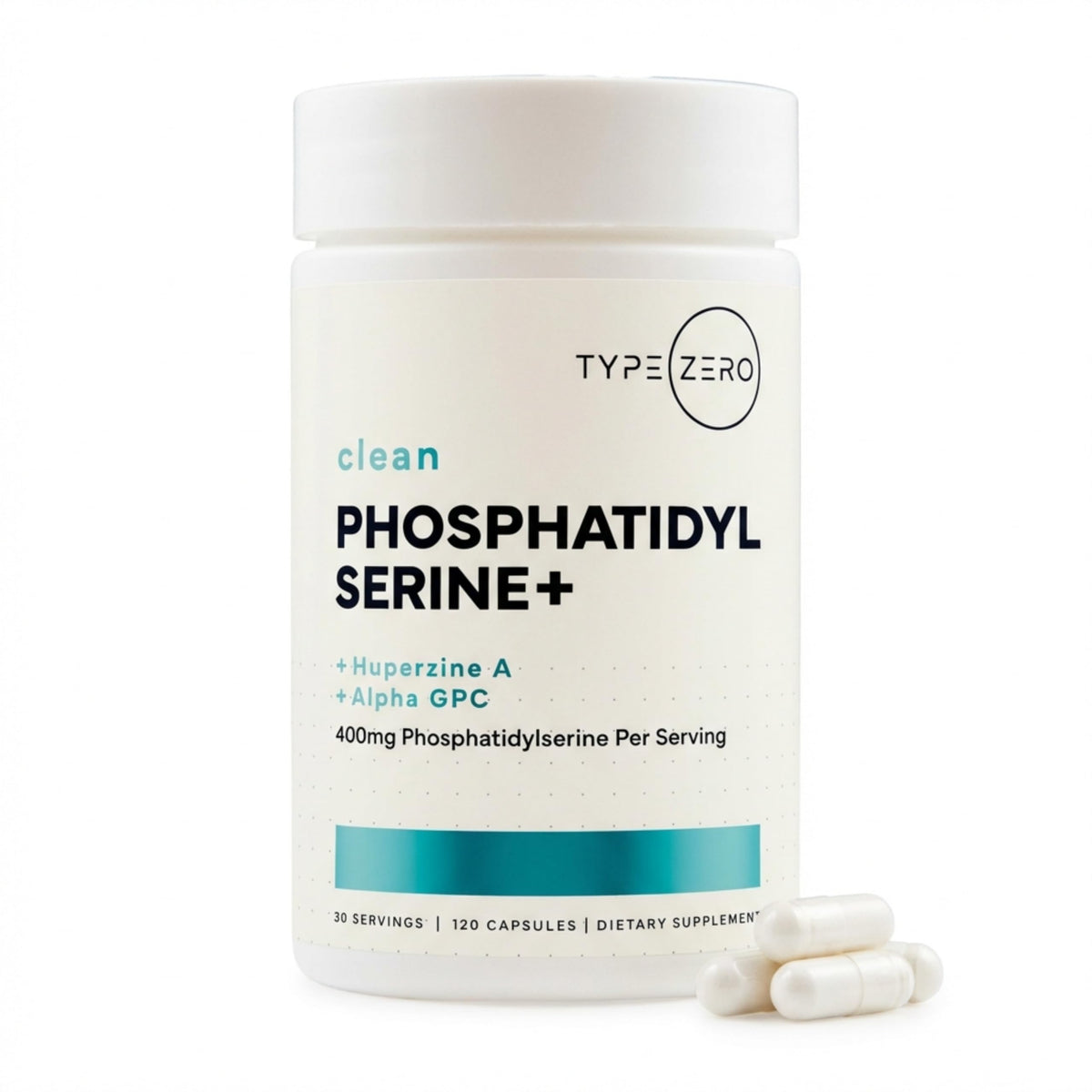 Type Zero fosfatidilserina 400 mg: botella lista para concentración diaria.