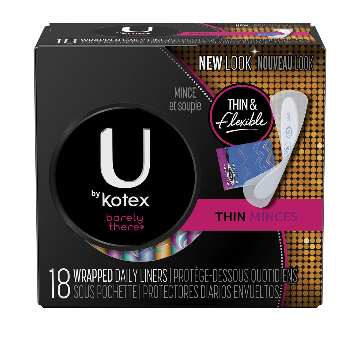 U by Kotex Barely There Liners: vista frontal, cómodo y discreto para uso diario.