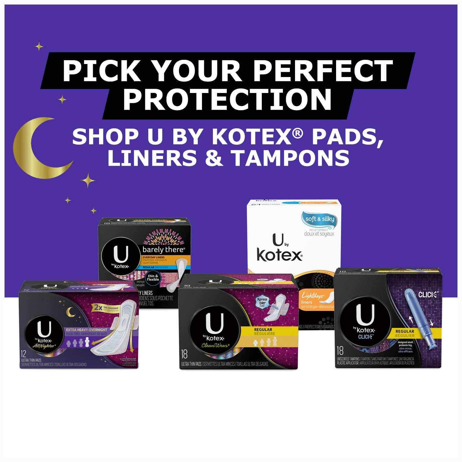 Lados suaves de U by Kotex ofrecen comodidad durante la noche.